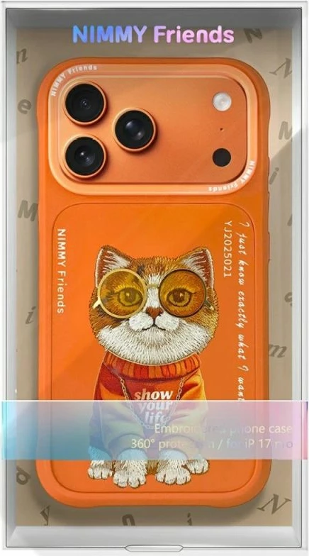 Kover iPhone Nimmy Glasses Cool Cat 17 Pro, portokalli