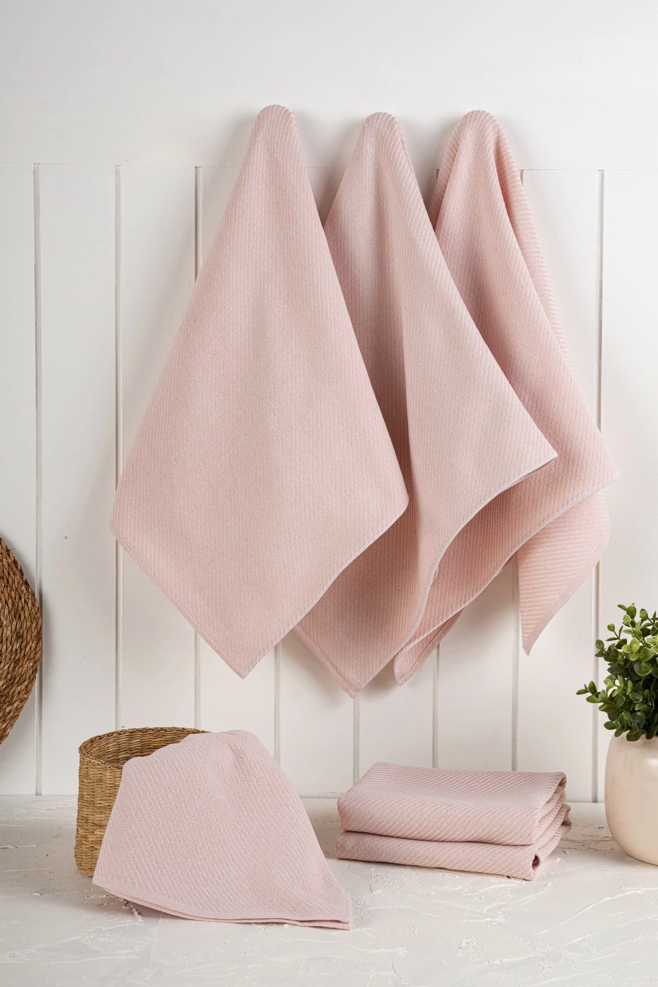 Set peshqirësh kuzhine (6 copë), Hermia Eloise, rozë e çelët