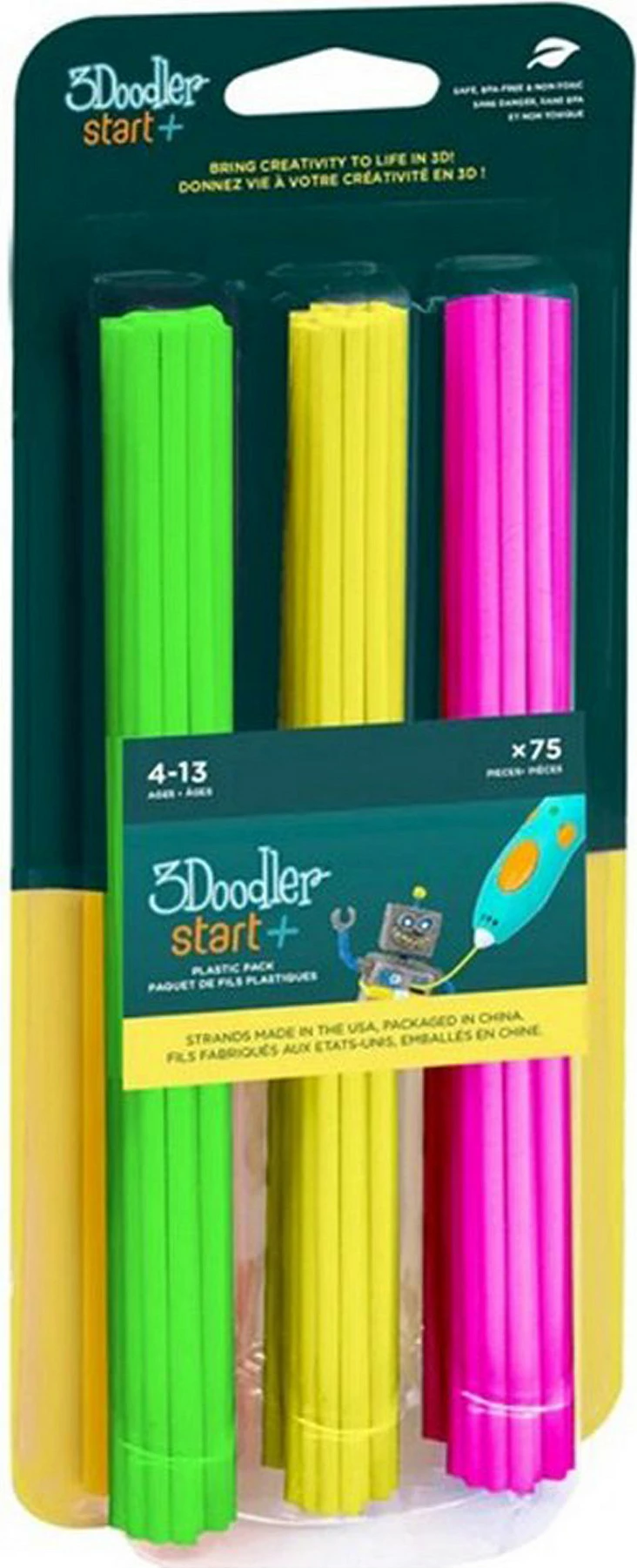 Refilla për stilolaps 3D 3Doodler Start 3DS-ECO-MIX4-75, 75 copë, Neon Glow (jeshile/verdhe/rozë)