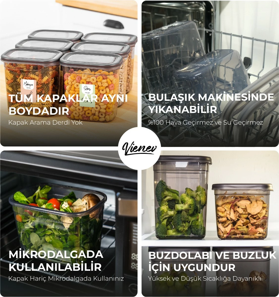 Set kontejnerësh për ruajtje Vienev Peggy, set me 5 kontejner, anthracite