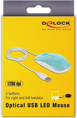Maus DeLOCK 12538, USB-A, 1200 DPI, ambidekstr, LED, turkeze
