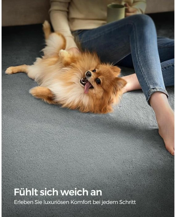 Tepih SONGMICS TAR014G01 200 x 290 cm, shumë i butë, anti-rrëshqitës, i larshëm në makinë, modern, gri pëllumbi