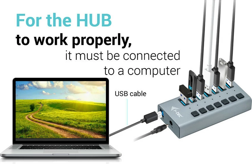 HUB USB 3.0 I-Tec 7 porta, 36W, alumini, gri