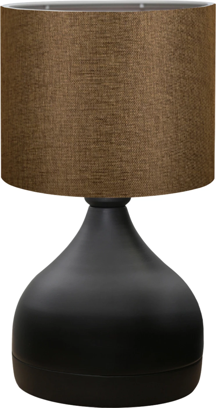 Llambë tavoline trup metalik i zi, abazhur ngjyrë kafe, FH7593.02, Φ18,5x45Ηcm