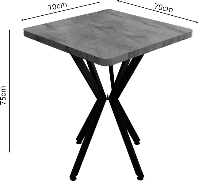 Tavolinë Prestone, melaminë mermeri të bardhë, metal i zi, 70x70x75cm