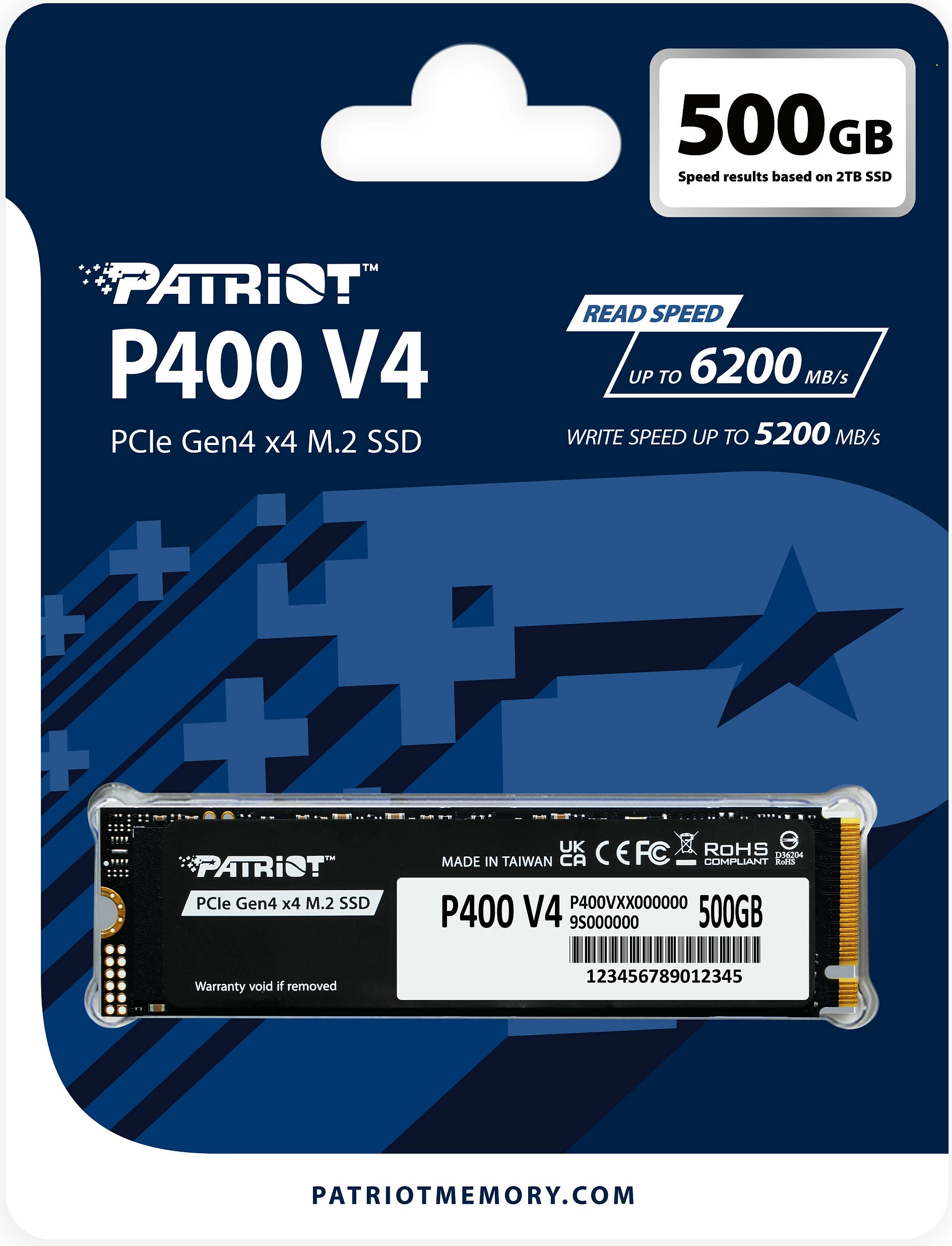 SSD M.2 Patriot P400 V4 500GB, PCIe 4.0 NVMe, 5000/3000MB/s, me heatsink, e zezë