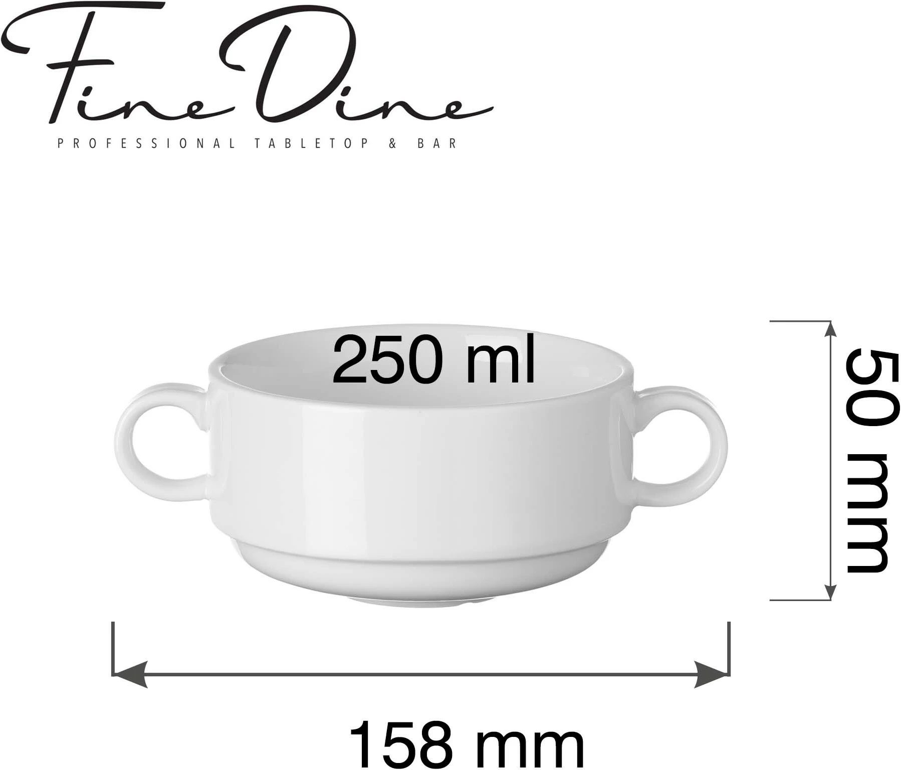 Kupë konsome Fine Dine Pure Bianco 250ml, e bardhë, set 6 copë