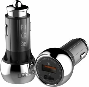 Karikues veture LDNIO C1 36W 2 porta (USB-A + USB-C) PD/QC3.0, zi/argjendtë