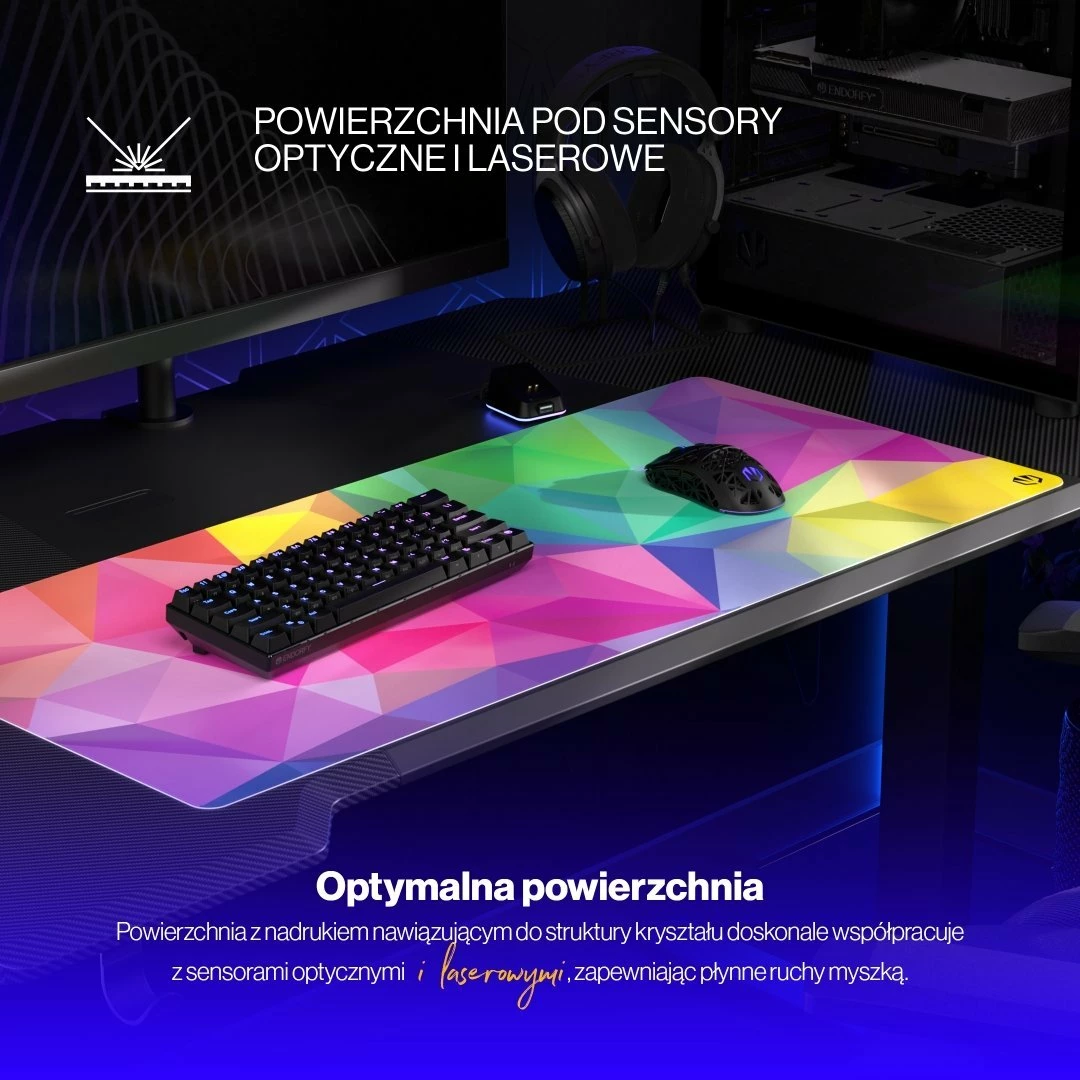 Mauspad Endorfy Crystal Spectrum XL EY6B012 900x400mm pëlhurë anti-rrëshqitëse rezistente ndaj lagështisë, shumëngjyrëshe