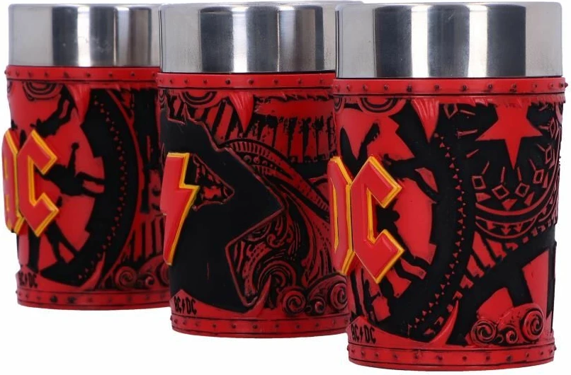 Set gotash shot Nemesis Now AC/DC Logo, 3 copë 50 ml, insert inox, e kuqe/zezë