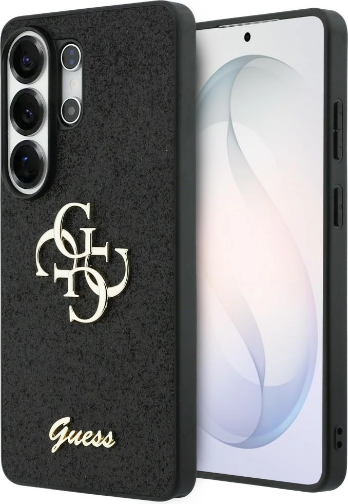 Mbështjellës Guess Fixed Glitter Big 4G për Samsung Galaxy S26 Ultra, hardcase TPU/PC, logo metalike, e zezë, në kuti