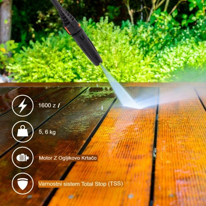 Pastrues me presion të lartë VONHAUS 3500263, 1600W, 90–130 bar, 5–6.5 l/min, zorrë 5 m, komplet me aksesorë, gri/zi-portokalli