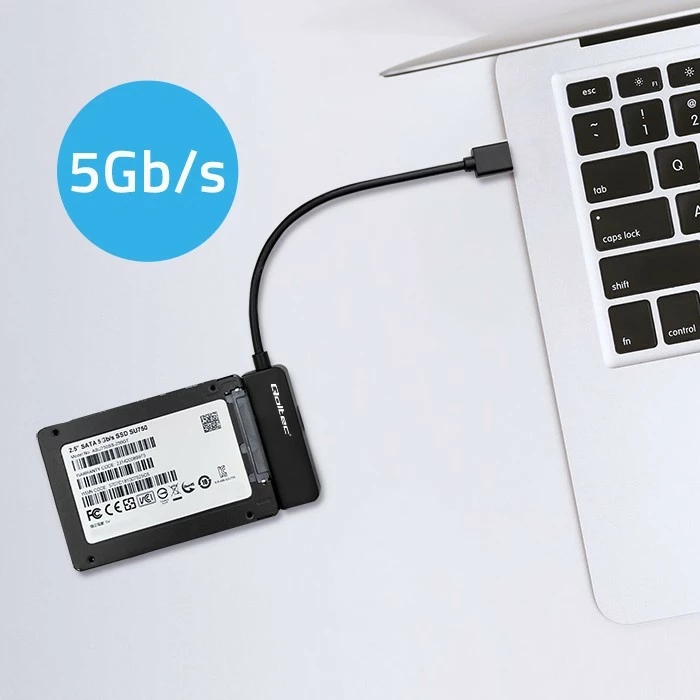Adapter Qoltec 52268 për SSD/HDD 2.5", USB 3.0, 2TB, Zi