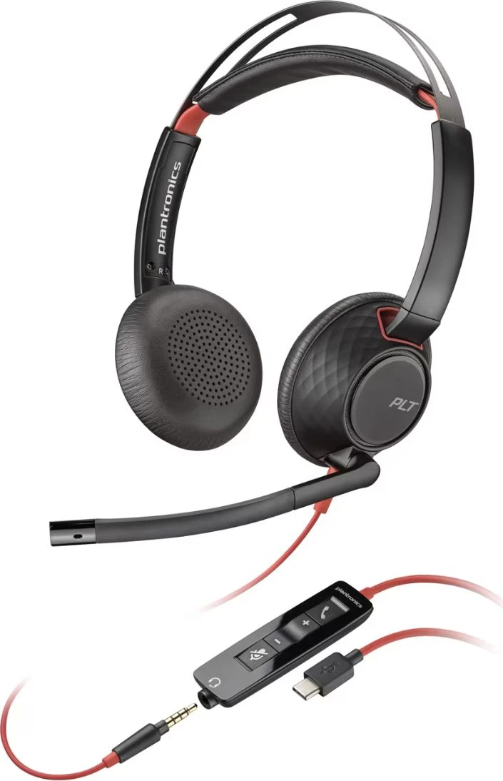 Kufje me mikrofon, Plantronics/Poly Blackwire 5220 8X231AA, lidhje USB-C dhe 3.5 mm, telekomandë inline, stereo, e zezë