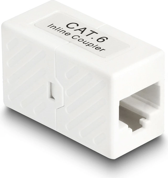Adapter rrjeti DeLOCK RJ45 femër-femër Cat6 UTP, flat, i bardhë