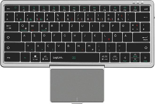 Tastierë LogiLink, Bluetooth 5.1, 3-kanale, me touchpad, gri