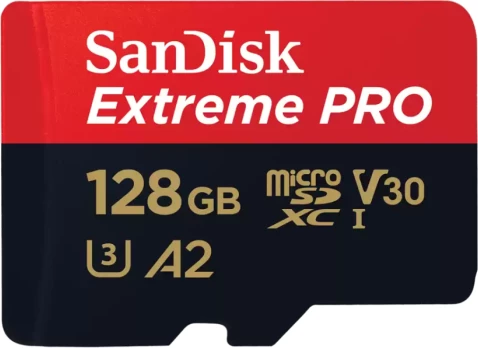 Kartelë memorje microSDXC SanDisk Extreme PRO 128GB UHS-I A2 U3 V30 me adapter SD, kuqe/zezë