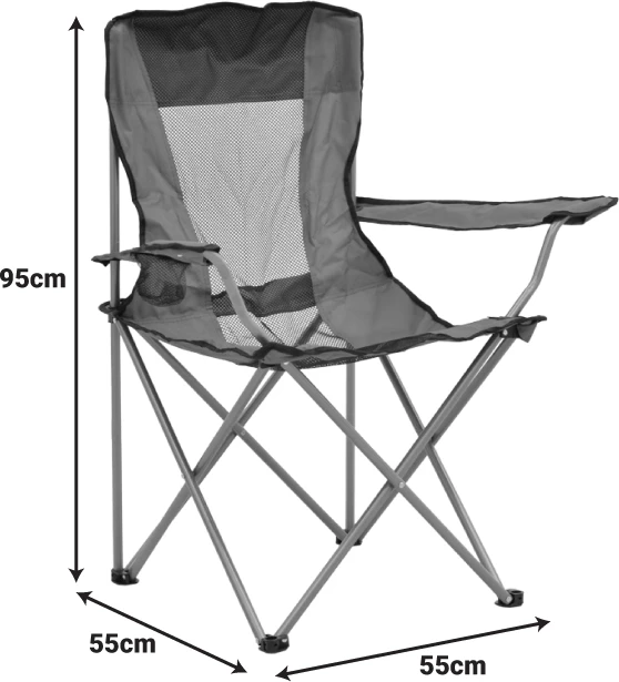 Karrige për plazh e kamping, metal, material i papërshkueshëm nga uji, ngjyrë kaki e zezë, 55x55x95cm