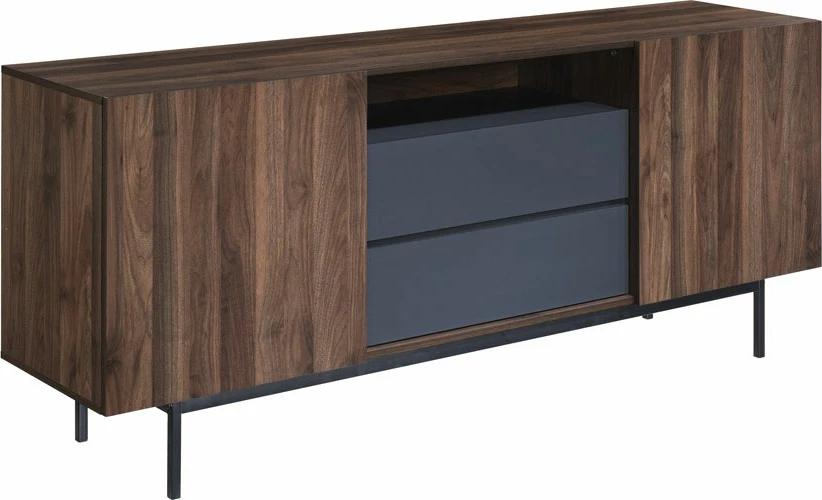 Komodë Grooves, 2 dyer, 2 sirtarë, ngjyrë arre-gri, 180x40x80