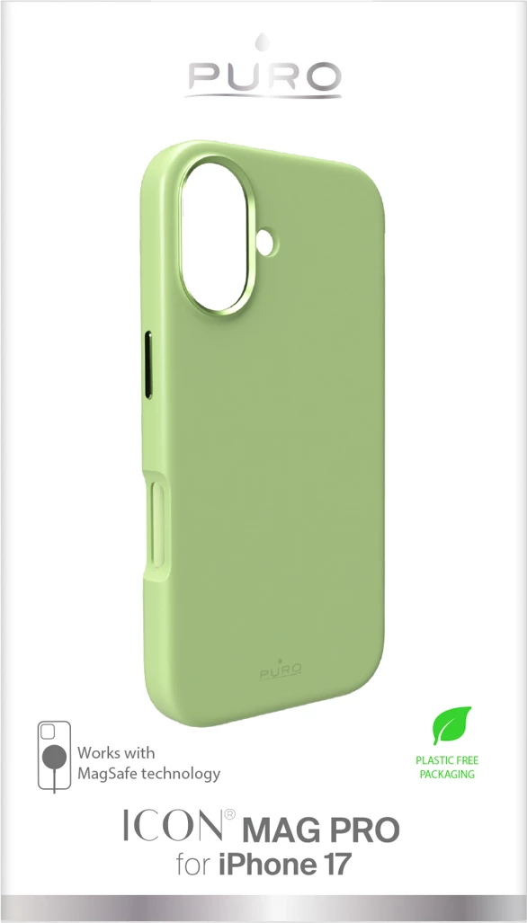 Mbështjellës Puro Icon Mag Pro për iPhone 17, MagSafe, me mbrojtje kamere, butona alumini, Gjelbër