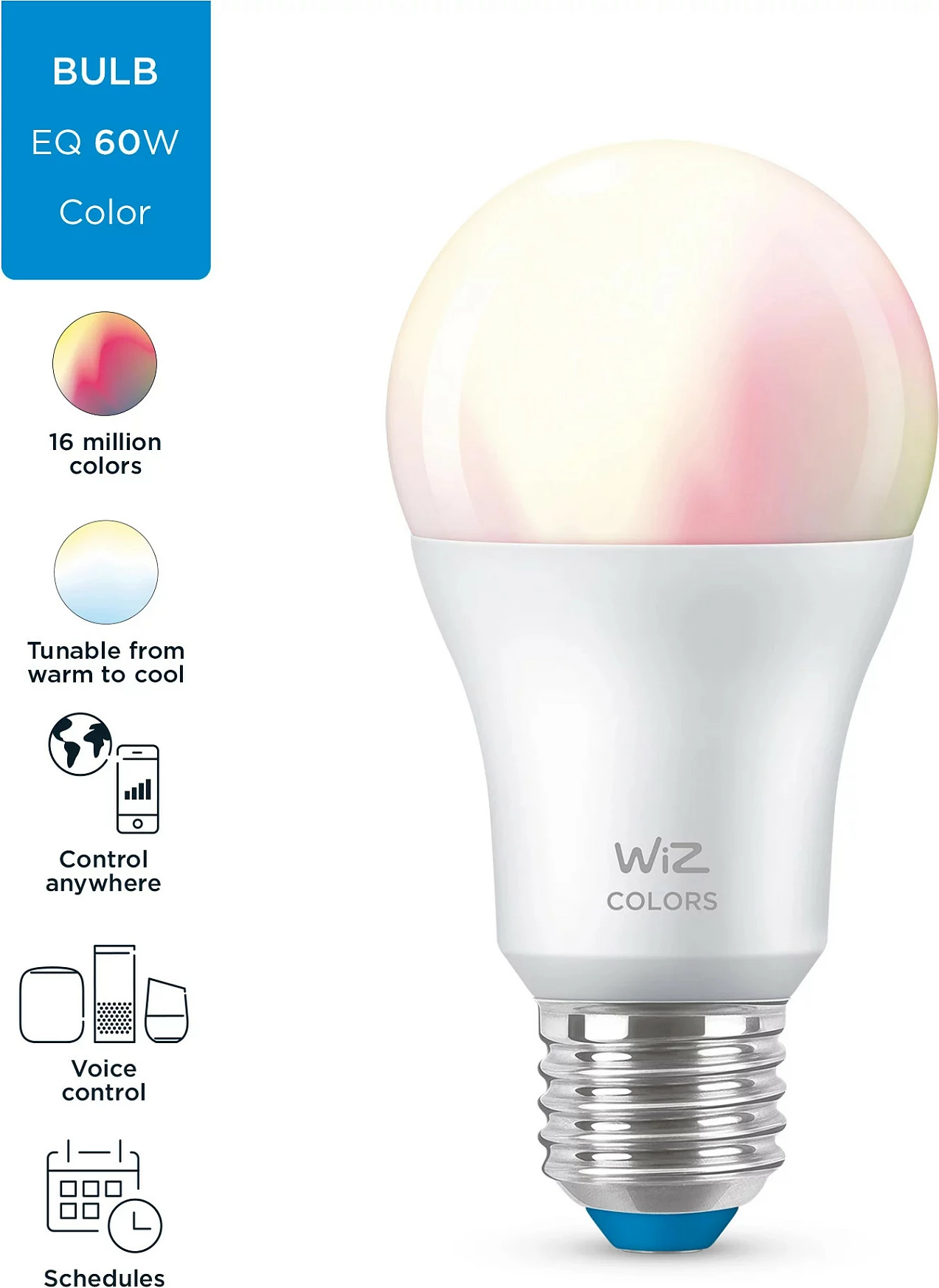 Llambë smart WiZ Bulb 8W A60 E27, Wi‑Fi/Bluetooth, full-color, e bardhë