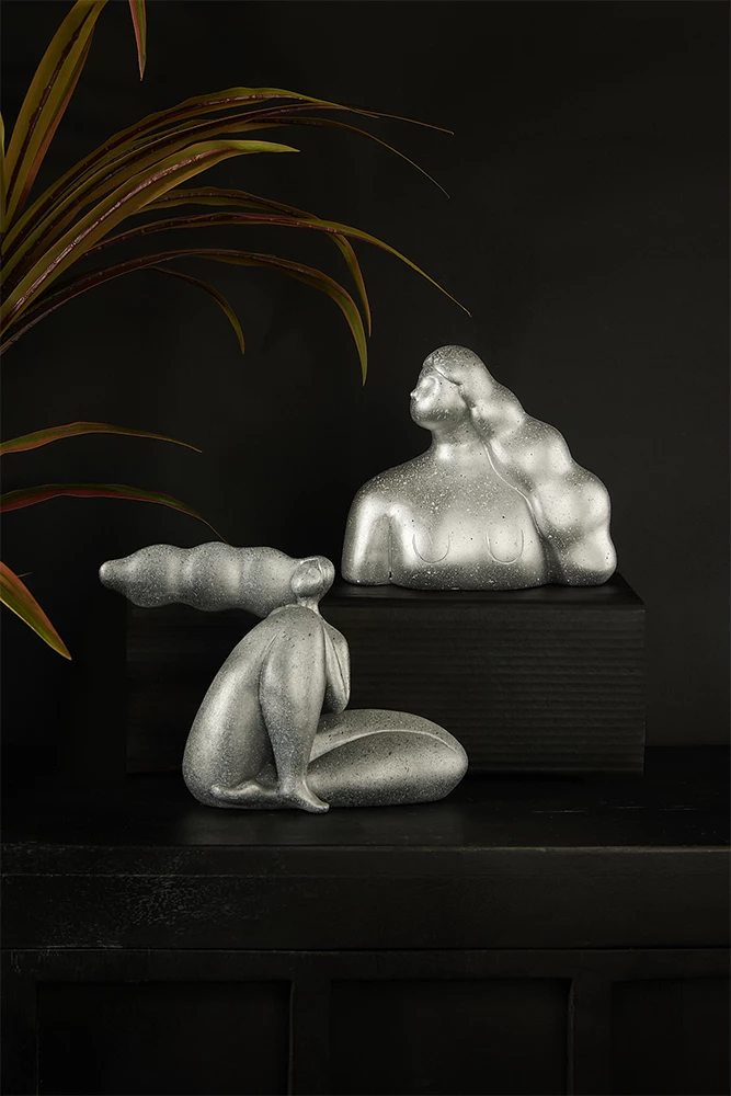 Figurë dekorative abstrakte, ngjyrë argjendi, 24x10x17cm