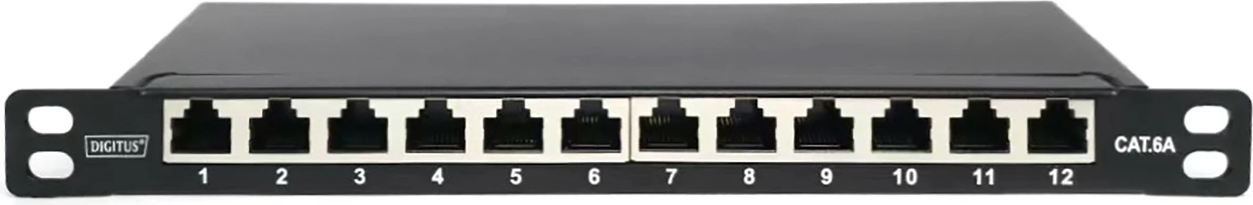 Patch panel Digitus Cat6a 12-portë, 10 inç, i zi