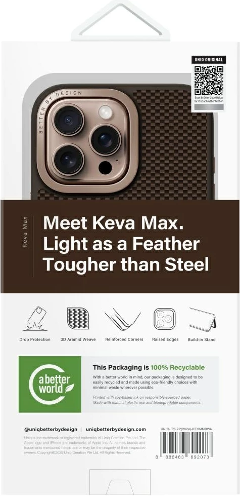 Mbështjellës UNIQ Keva Max Magclick me mbajtëse kamere për iPhone 16 Pro Max, Kafe