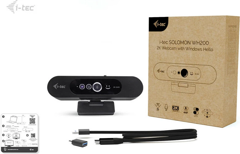 Webkamerë i-tec SOLOMON WH200, 2K 4MP, Windows Hello, USB, e zezë