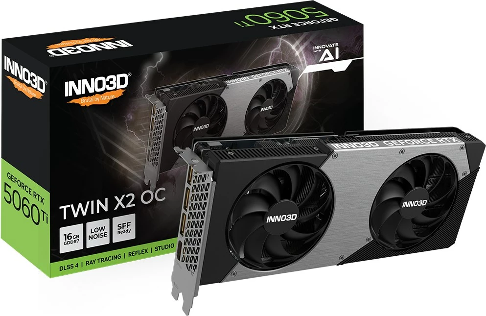 Kartelë grafike INNO3D GeForce RTX 5060 Ti TWIN X2 OC, 16 GB GDDR7, Gri