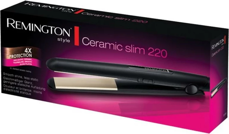 Drejtues flokësh Remington S1510, pllaka të ngushta qeramike turmalinë, 180–220°C, ngrohje 30 s, zi