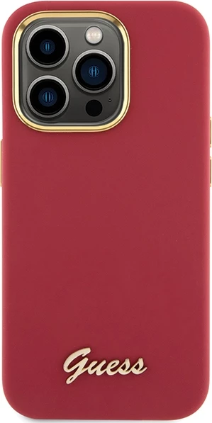 Mbështjellës Guess për iPhone 15 Pro, Silicone Script Metal Logo & Frame, Kuq