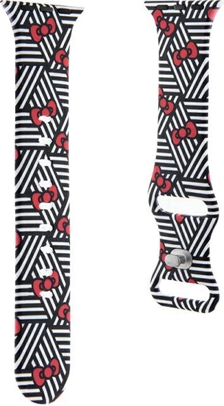 Rrip silikoni për Apple Watch Hello Kitty Silicone Bows & Stripes, Hel000050-0, i zi