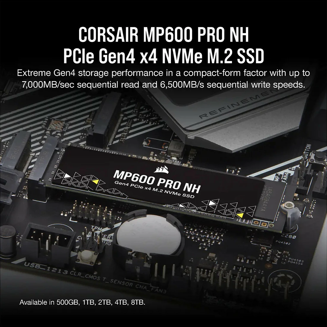 SSD M.2 NVMe Corsair MP600 PRO NH, 4TB, PCIe 4.0 x4, 7000MB/s, e zezë
