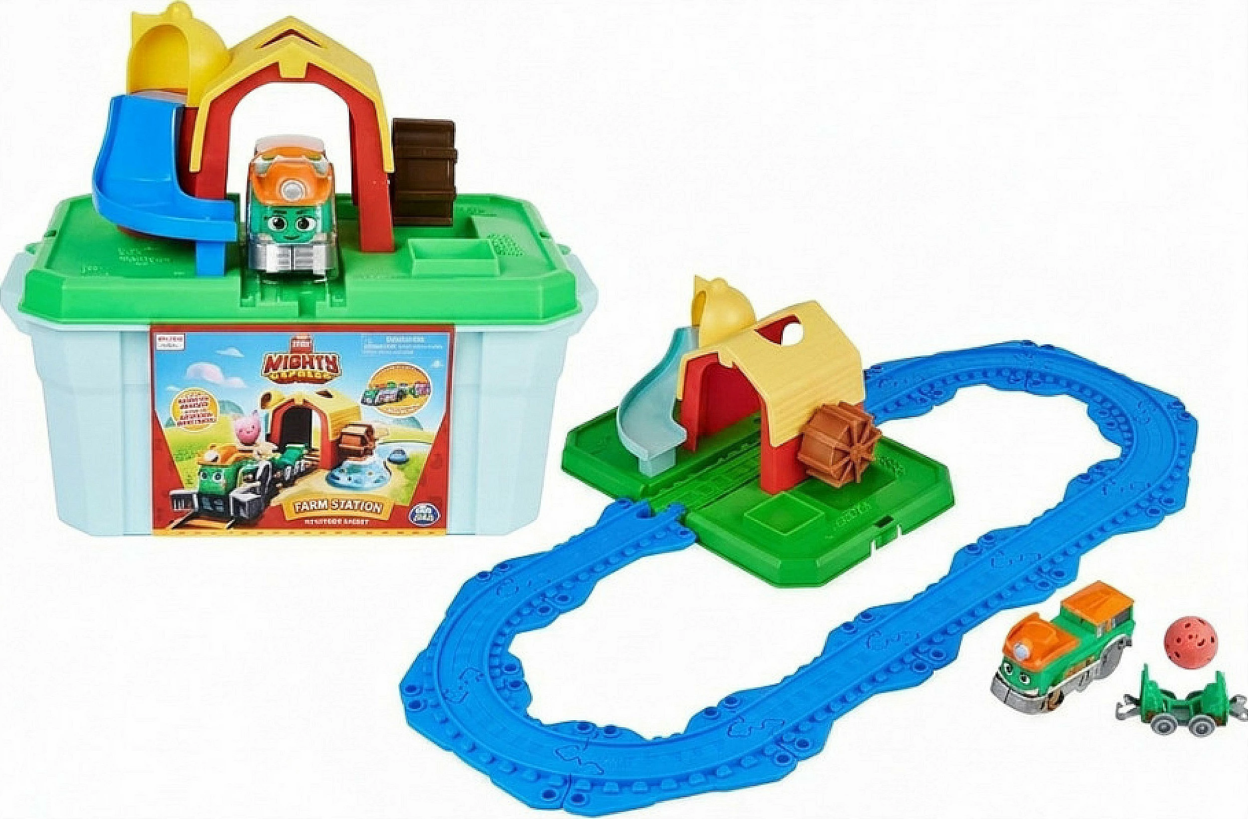 Set lojërash trenash SPIN MASTER Mighty Express Farm Station, me shina, Farm Frieda