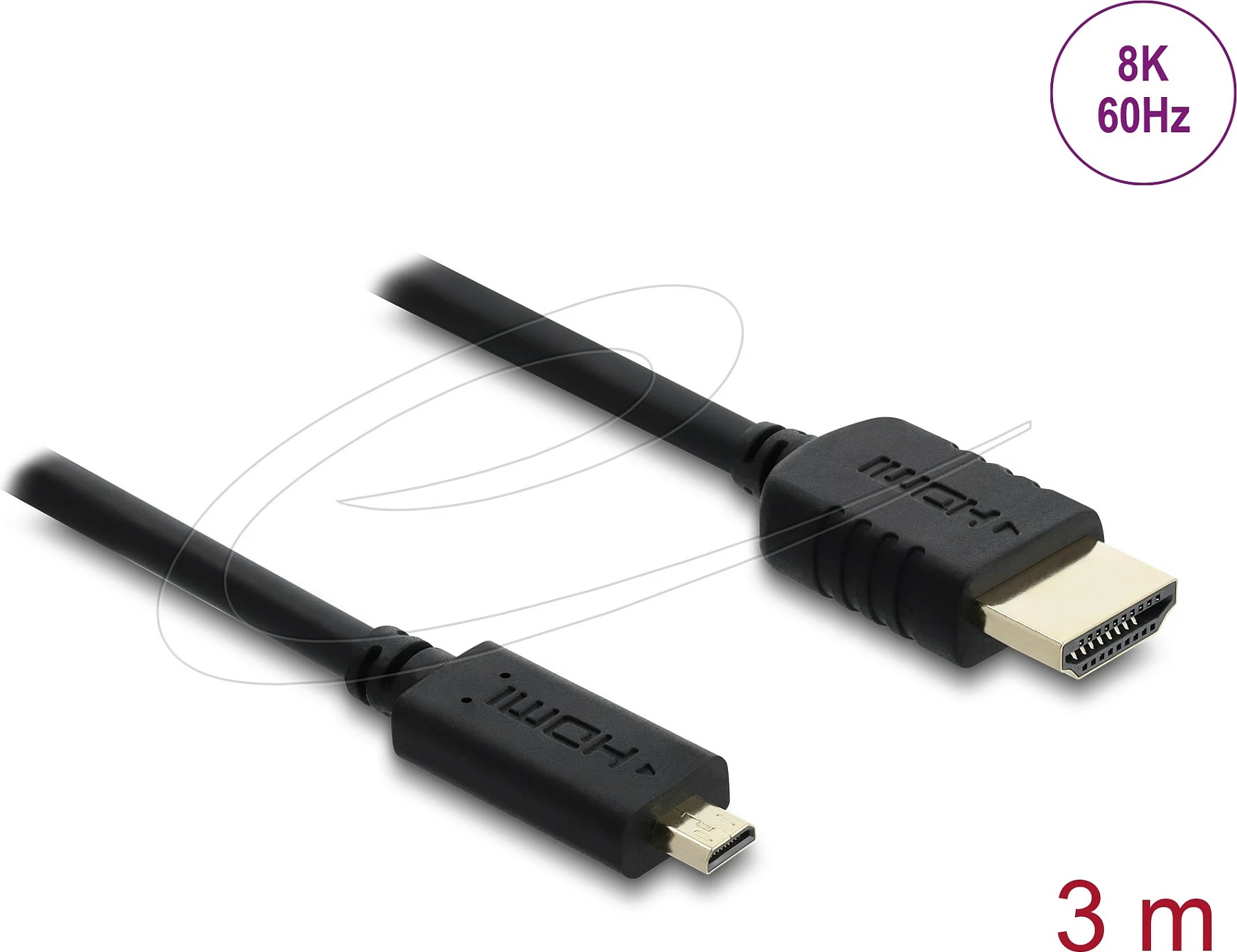 Kabll HDMI DeLOCK 81692, Type A në Micro HDMI Type D, 3 m, 8K 60Hz, eARC, i zi