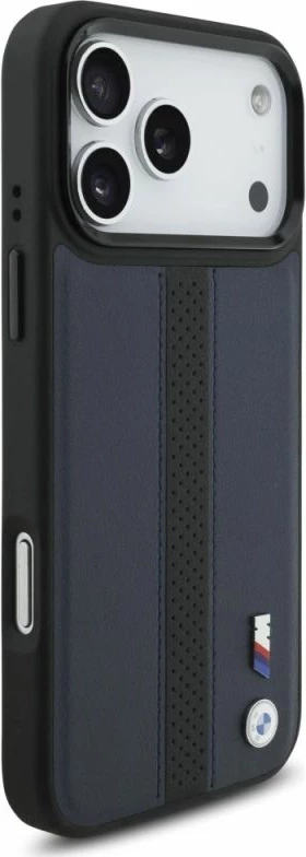 Kutí telefoni BMW M Perforated Stripe Logo MagSafe për iPhone 17 Pro Max, kaltër e errët