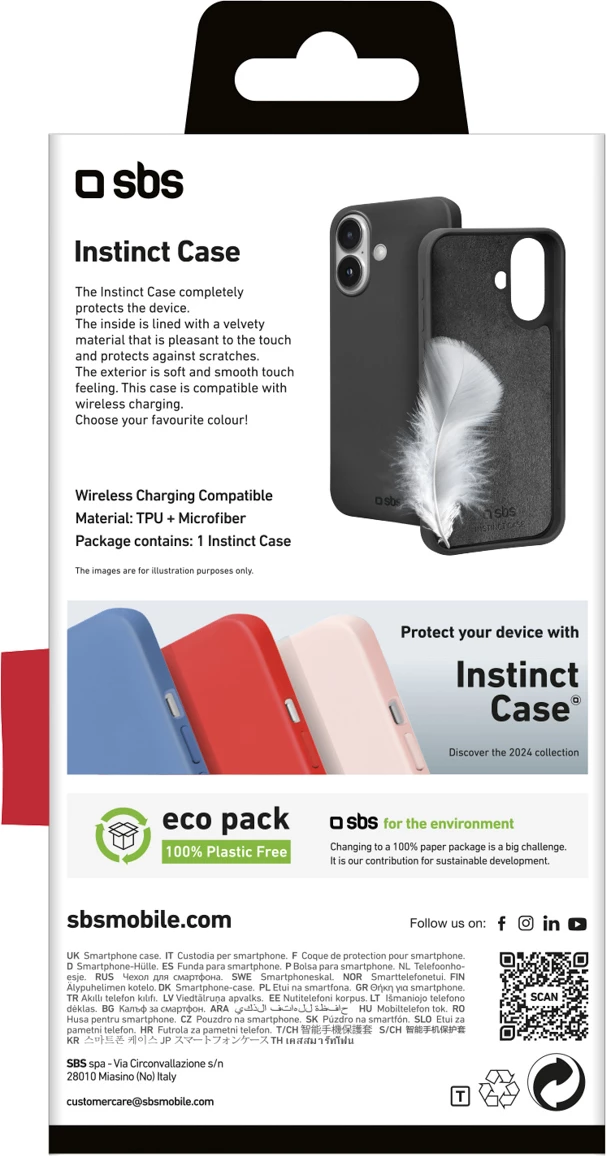 Mbështjellës SBS Instinct për iPhone 16, TPU me mikrofibër, i zi, me kuti