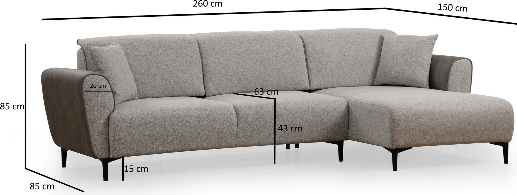 Kënd-sofë krevate Atelier del Sofa, Aren Right, ngjyrë gri