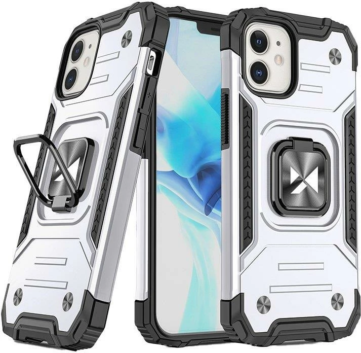 Mbështjellës Wozinsky Ring Armor për iPhone 14, me unazë dhe qëndrim, argjend