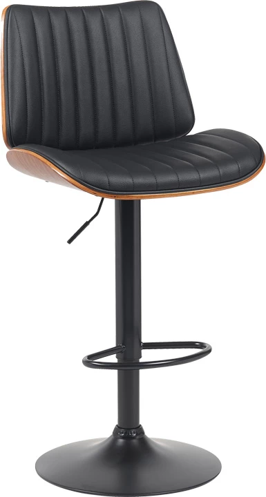 Karrige për bar Amani, lëkurë PU e zezë, bazë e zezë, 50.5x54x87.5-107.5cm