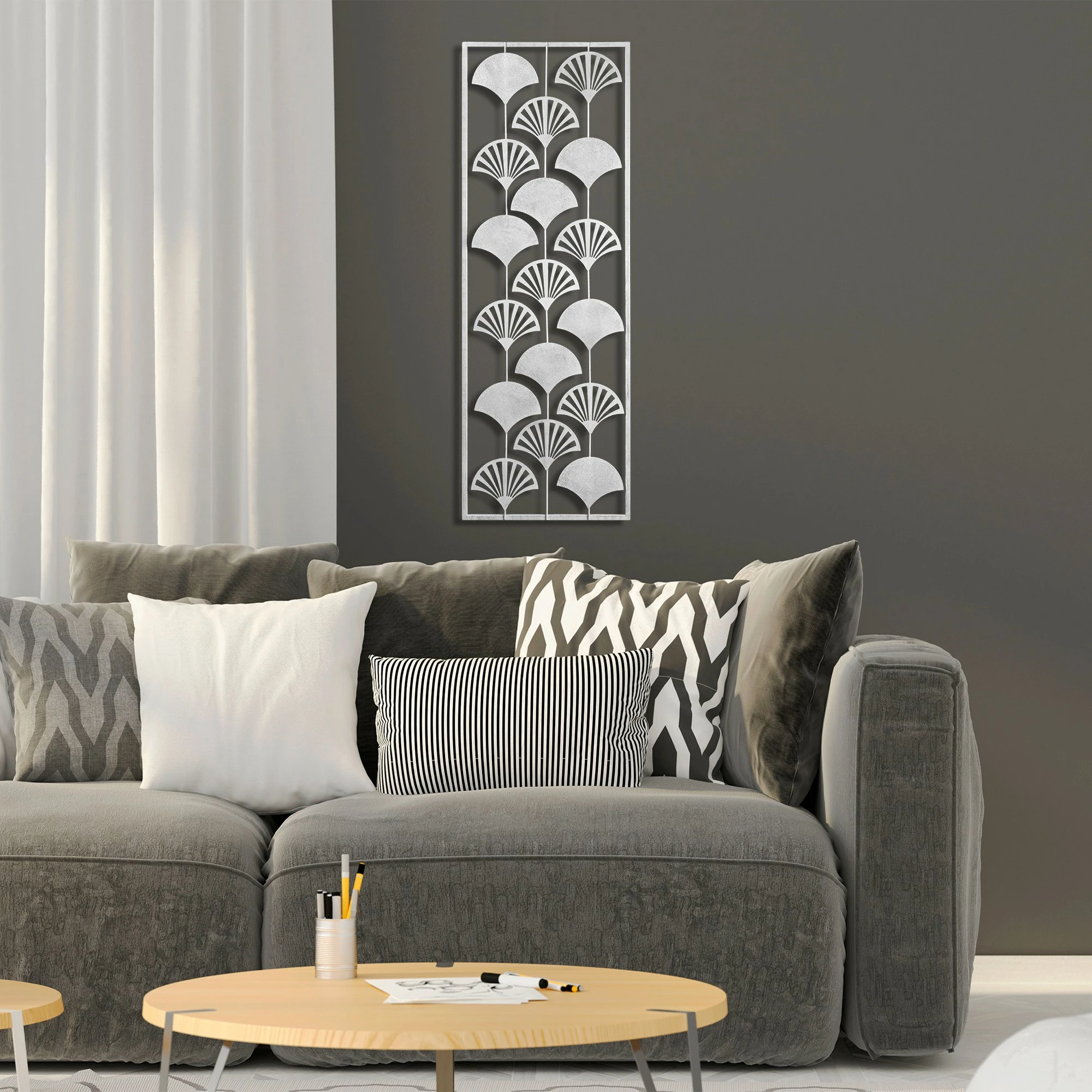 Aksesor dekorativ metalik për mur, Wallity, Fan 3, shumëngjyrësh, 32x90cm