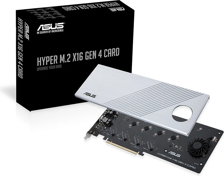 Kartë zgjerimi ASUS Hyper M.2 X16 Gen 4, PCIe 4.0, 4x M.2, ftohje aktive, ngjyrë argjendtë