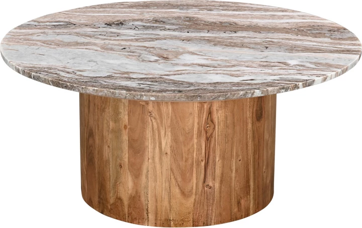 Set tavolinash kafeje Sergy, 2 copë, dru akacie natyrale, sipërfaqe mermeri