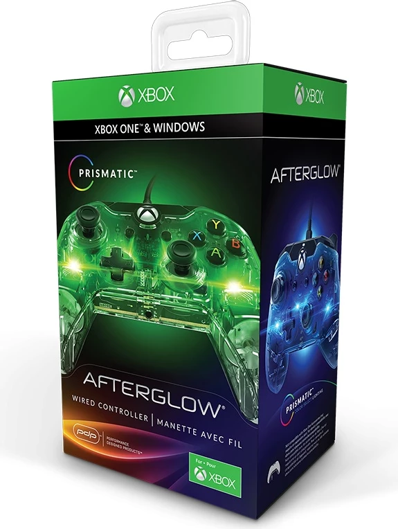Kontrollor i lidhur për Xbox PDP Afterglow, RGB, kabllo e shkëputshme 10 m, transparent jeshil