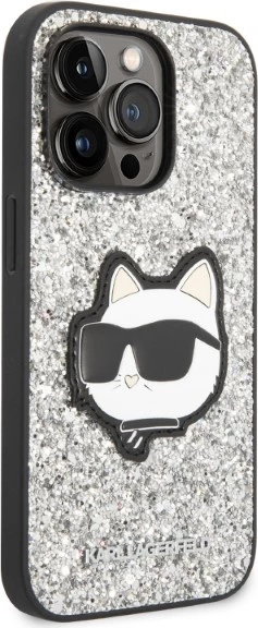 Mbështjellës Karl Lagerfeld Glitter Choupette për iPhone 14 Pro Max 6.7", argjendtë