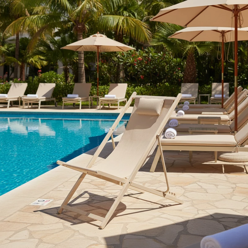 Shezlong profesional Corte, dru ahu, alumin, tekstilene, kapuçino-kafe