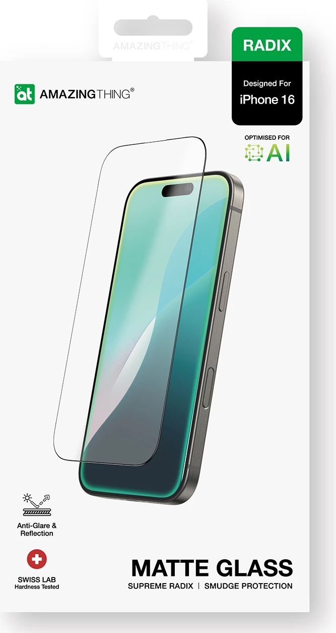 Mbrojtës ekrani xham i temperuar, AmazingThing Radix Matte Glass për iPhone 16, 330µm, 9H, mat, transparent