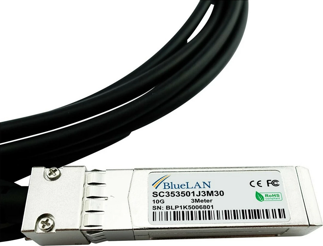Kabllo DAC SFP+ BlueOptics X240 kompatibile HPE, 10GBASE-CR, 1.2 m, e zezë