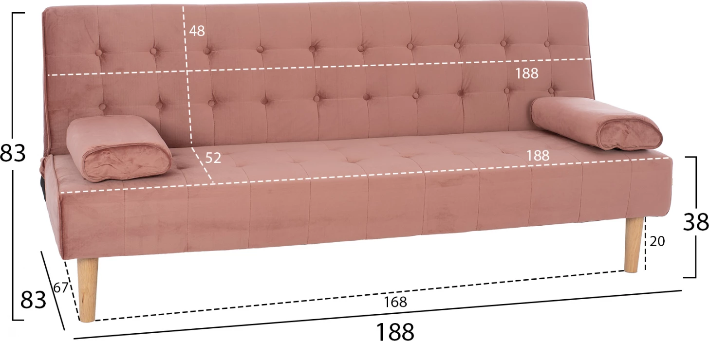 Shtrat divan WANDA FH3149.12 me kadife ngjyrë mollë të kalbur 188x83x83 cm
